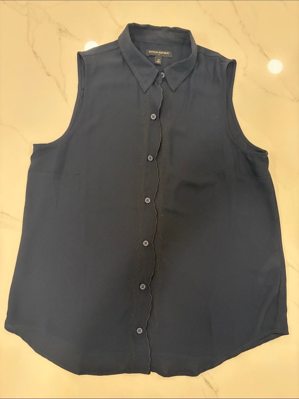Banana Republic Dark Navy Sleeveless Button-Down Blouse